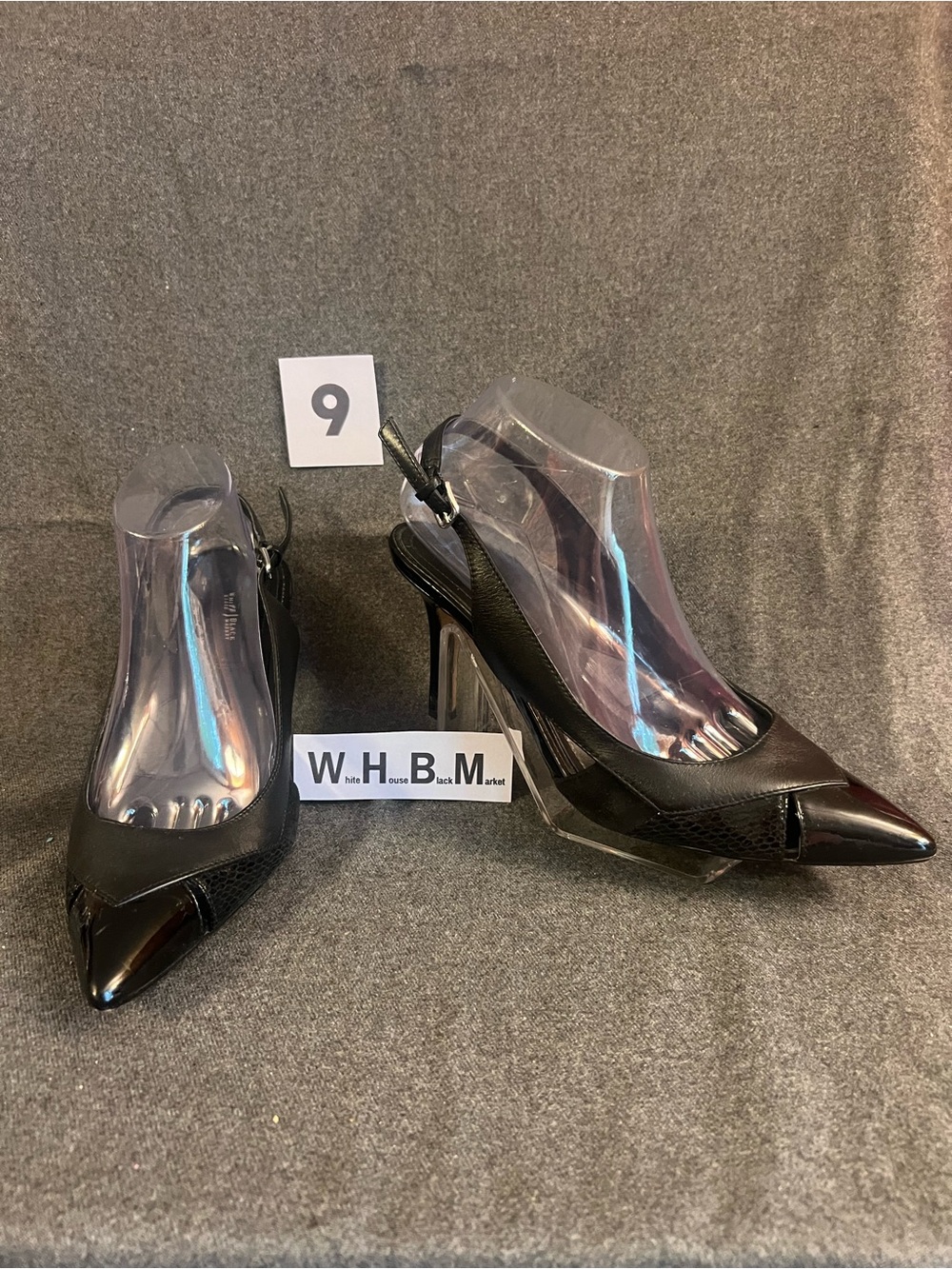 White House Black Market Black Patent Pointed Slingback Heels